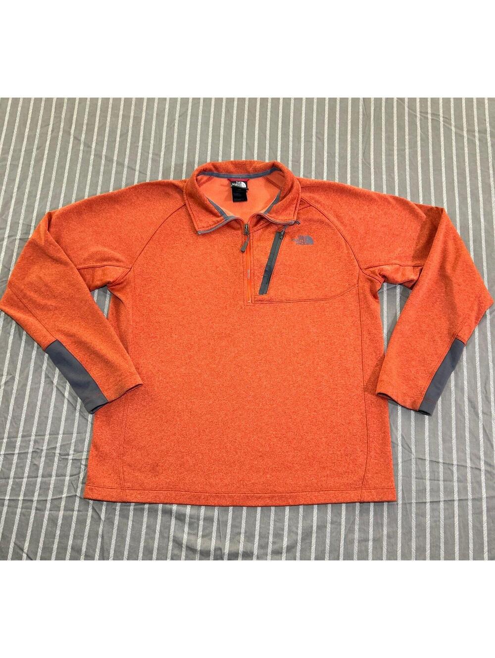 The North Face Sweater Mens Large Orange 1/4 Zip Fleece Pullover Casual